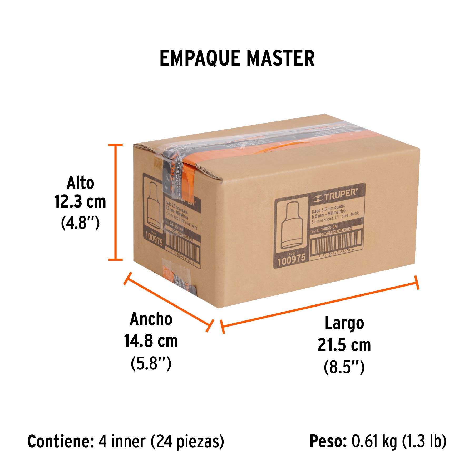 Dado de 5.5 mm, 12 puntas, cuadro 1/4', Truper