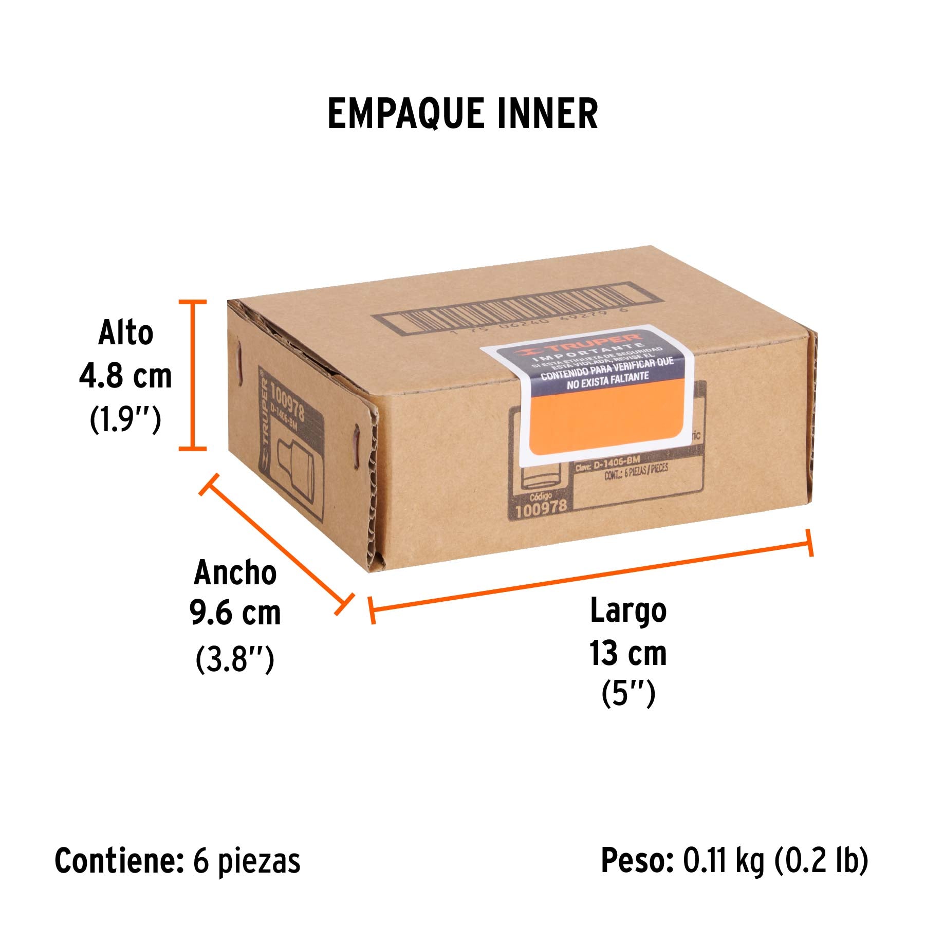 Dado de 6 mm, 12 puntas, cuadro 1/4', Truper