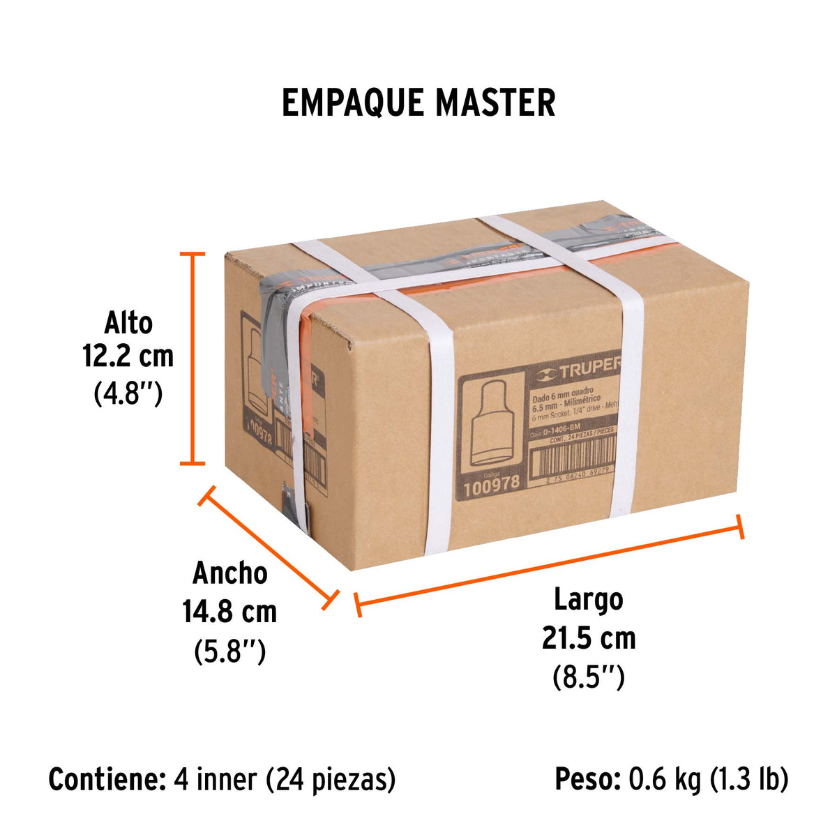 Dado de 6 mm, 12 puntas, cuadro 1/4', Truper