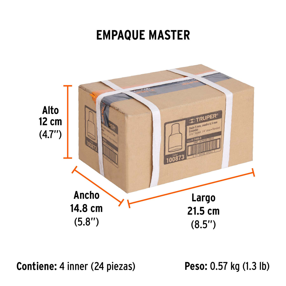 Dado de 3/16', 12 puntas, cuadro 1/4', Truper