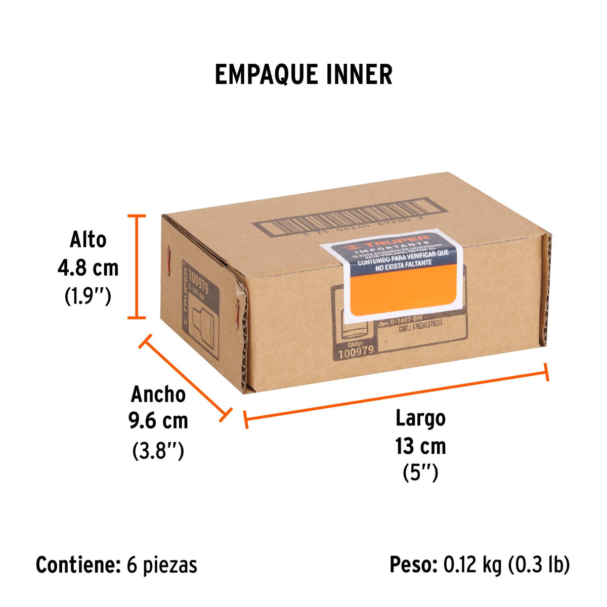 Dado de 7 mm, 12 puntas, cuadro 1/4', Truper