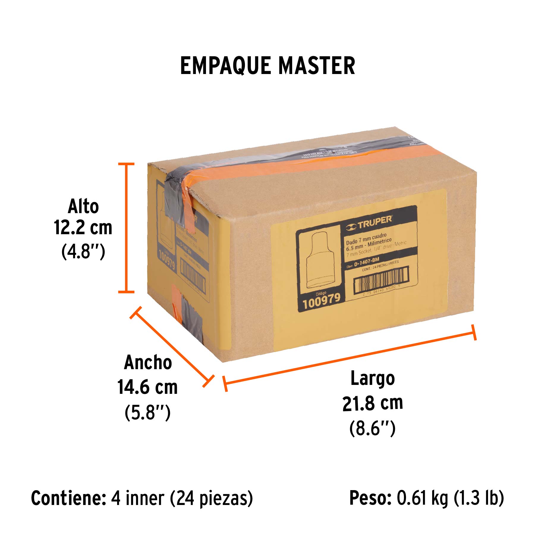 Dado de 7 mm, 12 puntas, cuadro 1/4', Truper