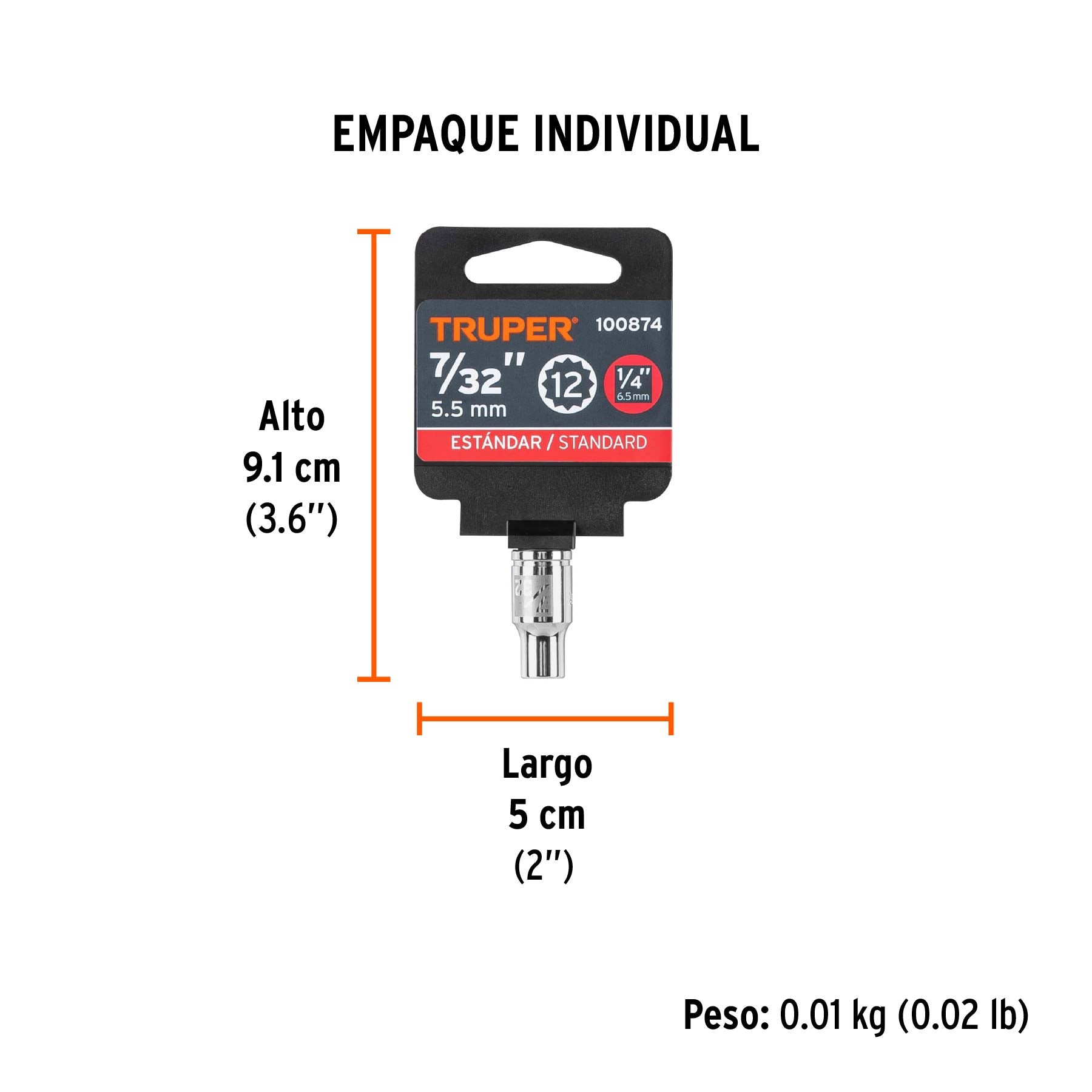 Dado de 7/32', 12 puntas, cuadro 1/4', Truper