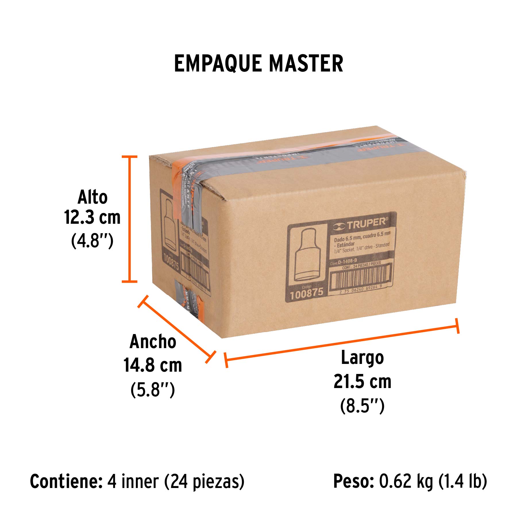 Dado de 1/4', 12 puntas, cuadro 1/4', Truper