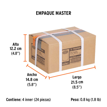 Dado de 9 mm, 12 puntas, cuadro 1/4', Truper