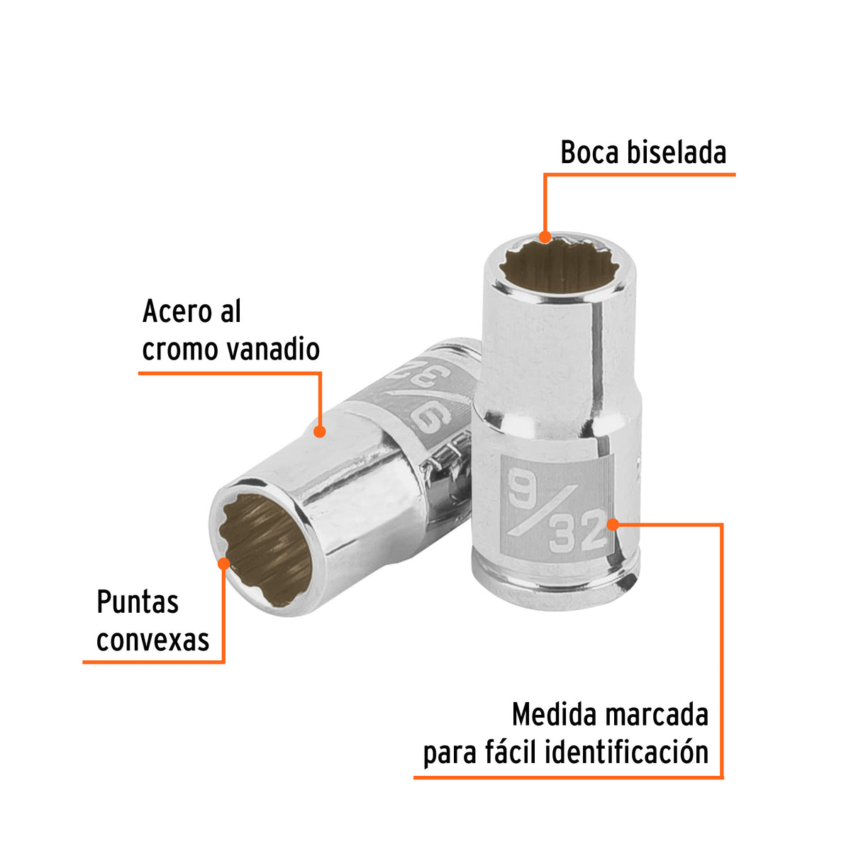 Dado de 9/32', 12 puntas, cuadro 1/4', Truper