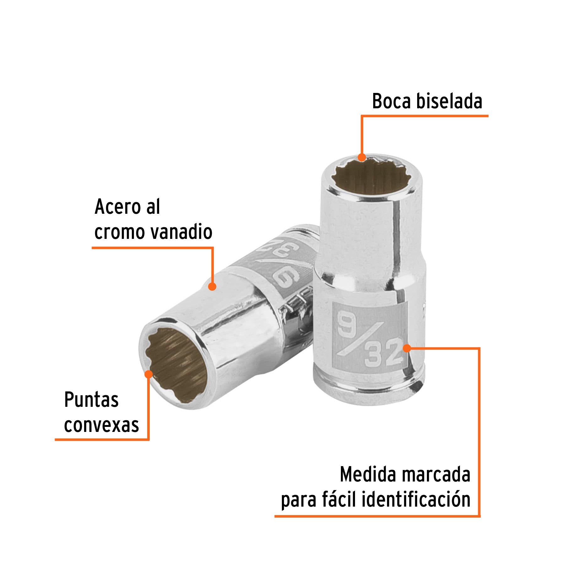 Dado de 9/32', 12 puntas, cuadro 1/4', Truper