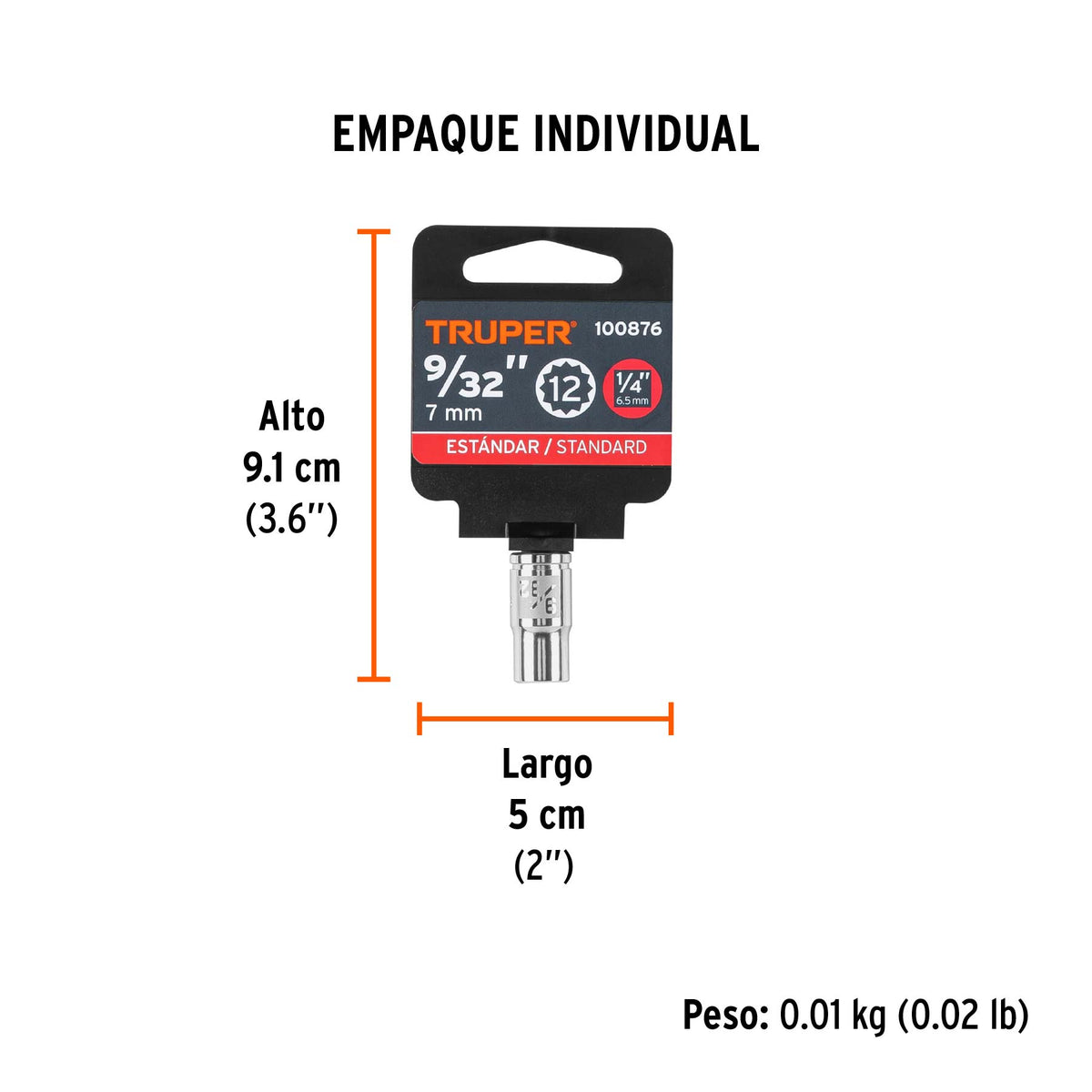 Dado de 9/32', 12 puntas, cuadro 1/4', Truper