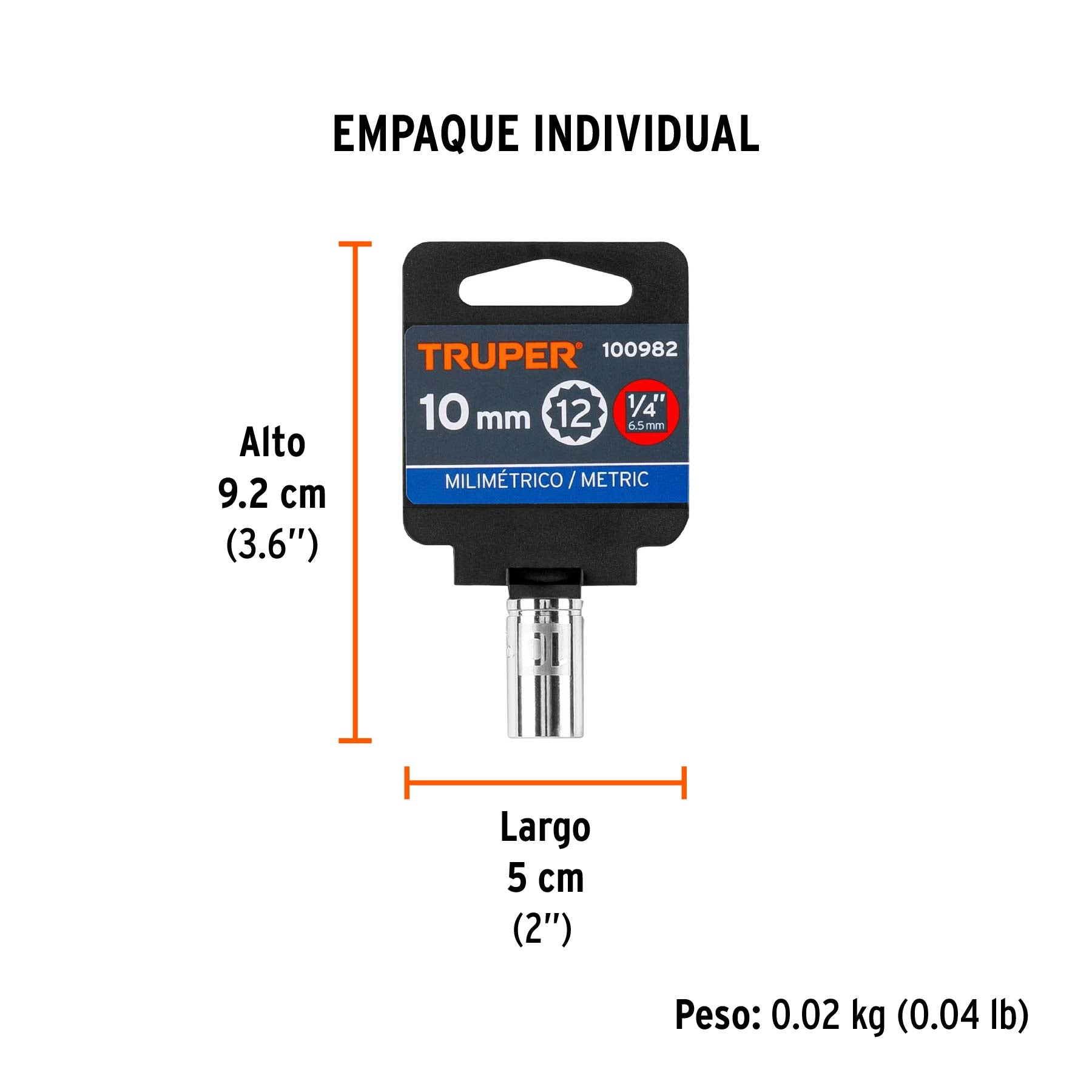 Dado de 10 mm, 12 puntas, cuadro 1/4', Truper