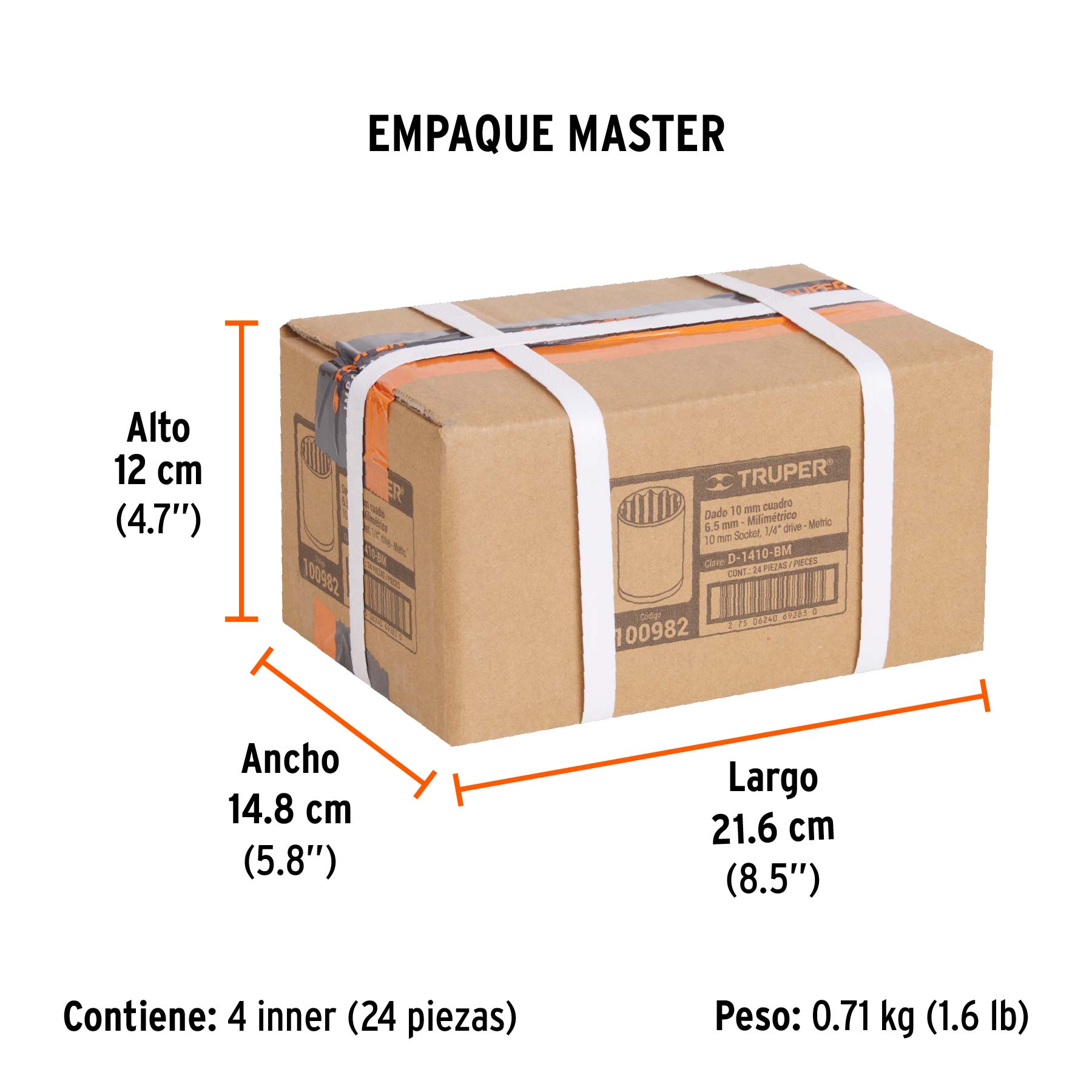 Dado de 10 mm, 12 puntas, cuadro 1/4', Truper