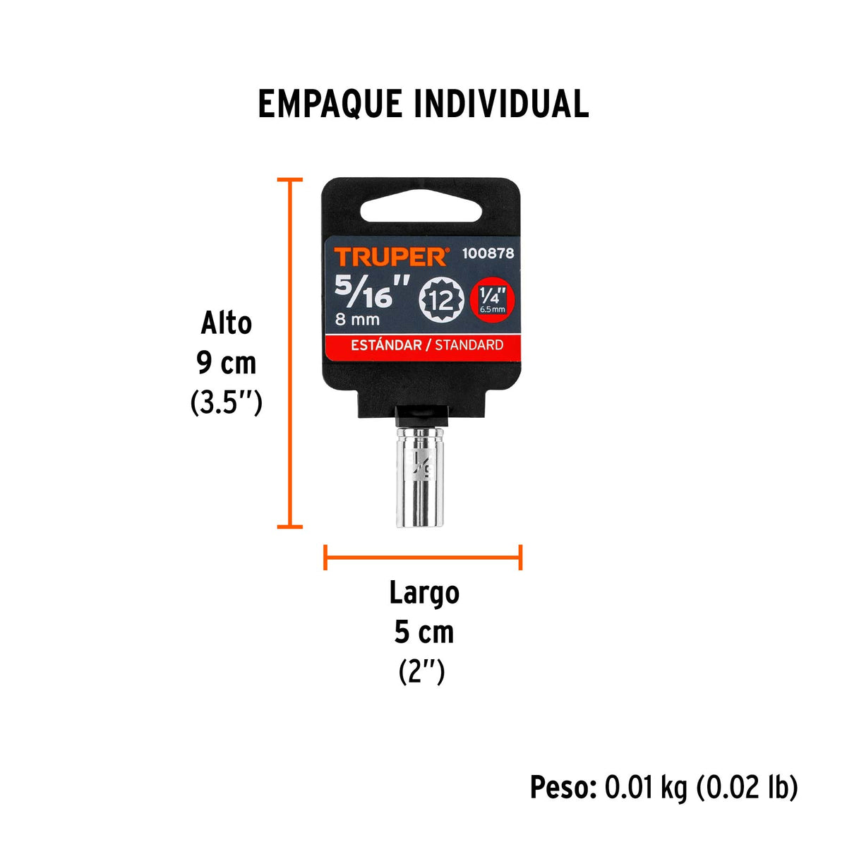 Dado de 5/16', 12 puntas, cuadro 1/4', Truper