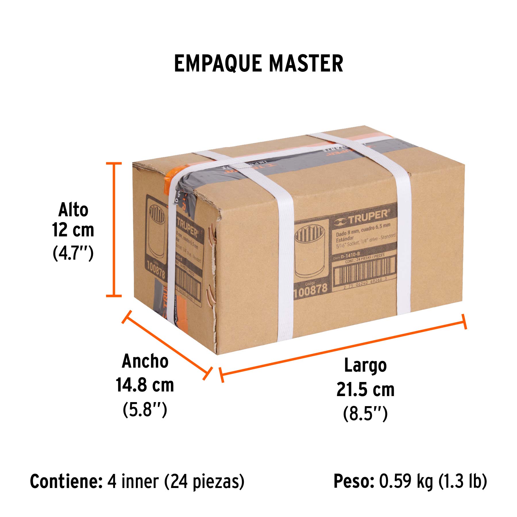 Dado de 5/16', 12 puntas, cuadro 1/4', Truper