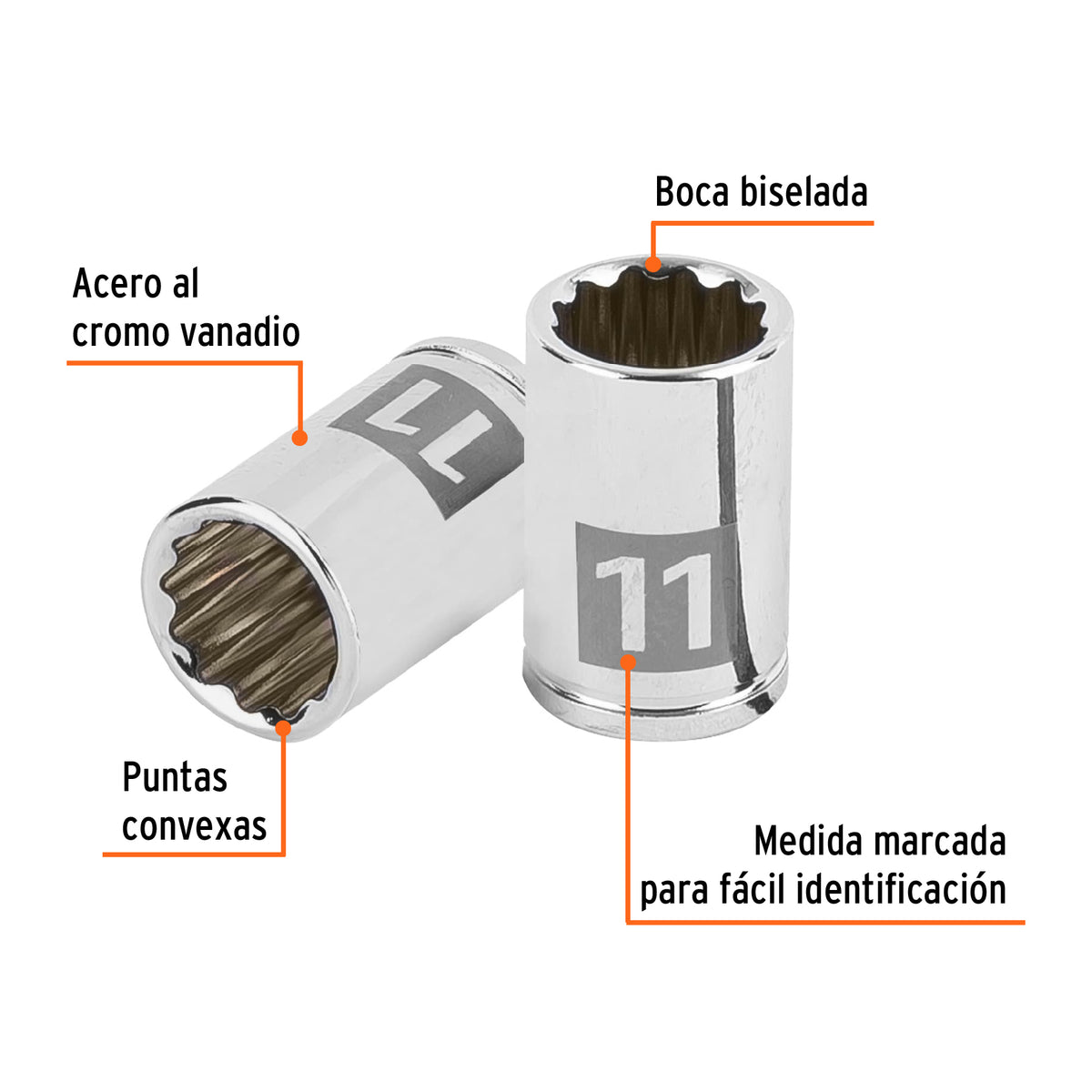 Dado de 11 mm, 12 puntas, cuadro 1/4', Truper