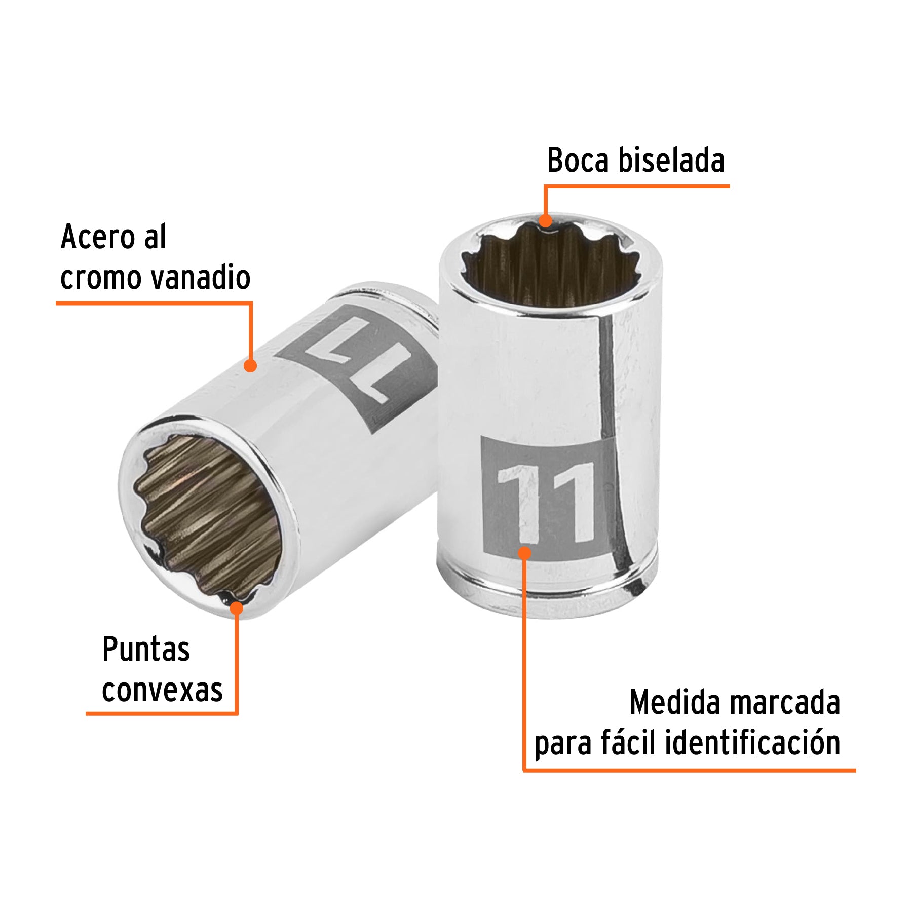 Dado de 11 mm, 12 puntas, cuadro 1/4', Truper
