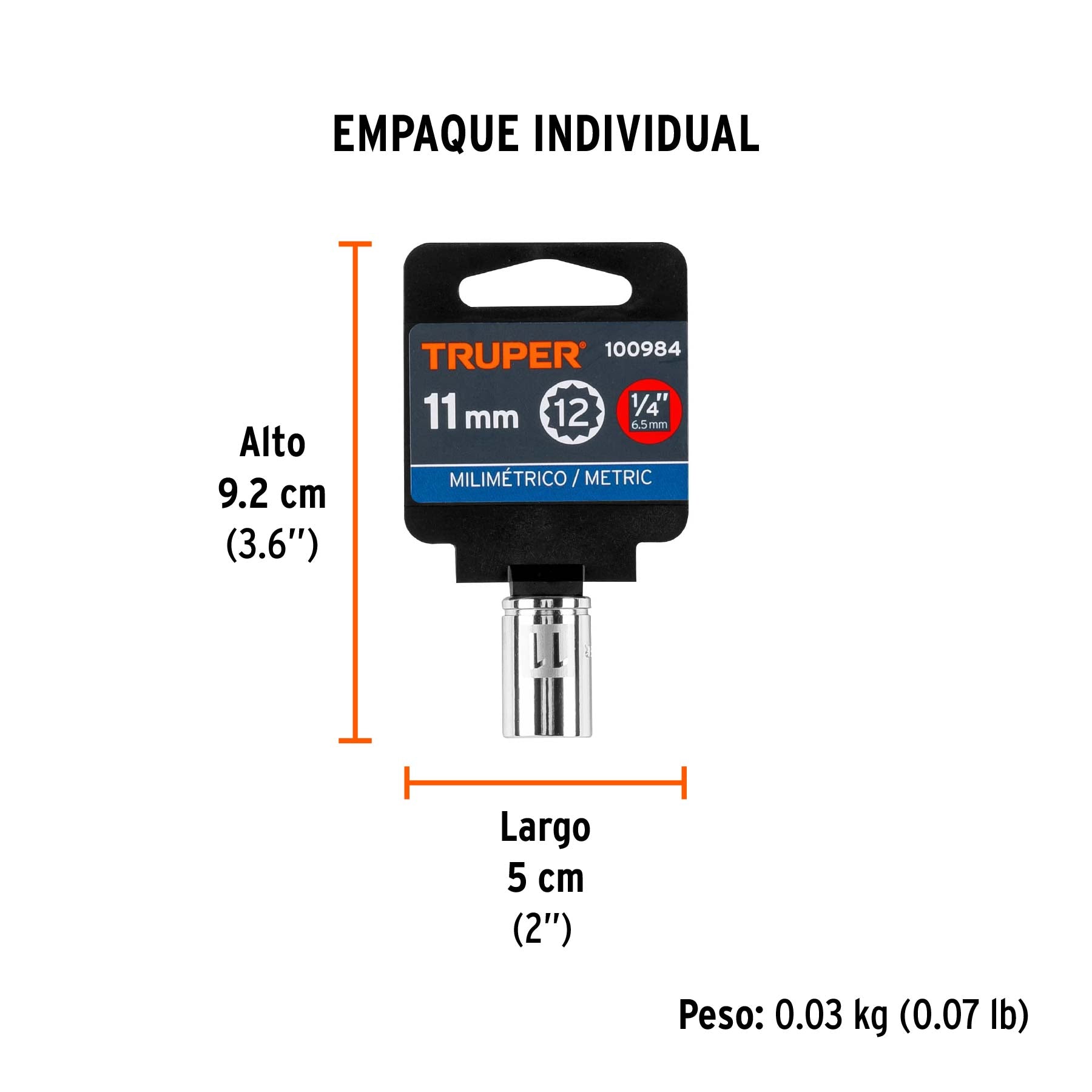 Dado de 11 mm, 12 puntas, cuadro 1/4', Truper