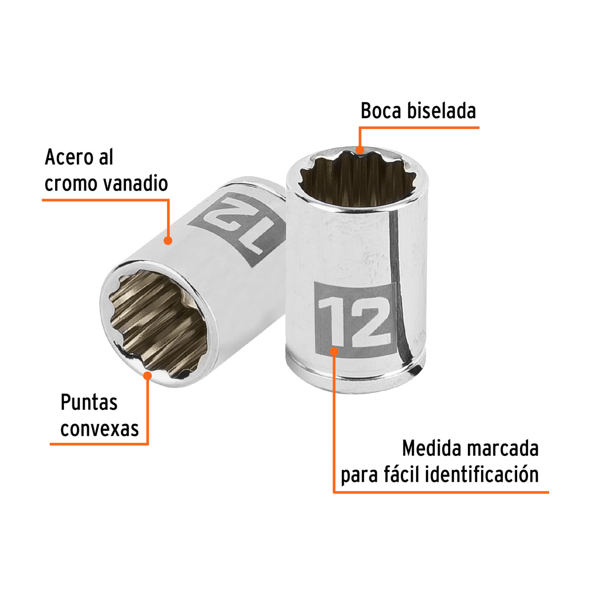 Dado de 12 mm, 12 puntas, cuadro 1/4', Truper