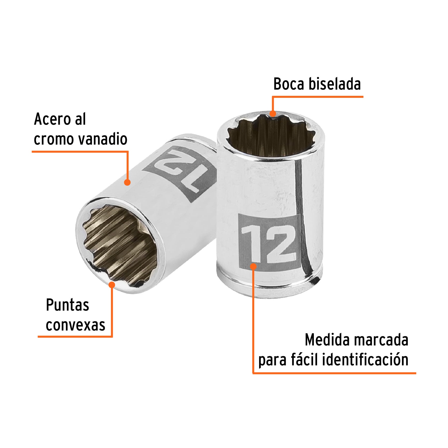 Dado de 12 mm, 12 puntas, cuadro 1/4', Truper