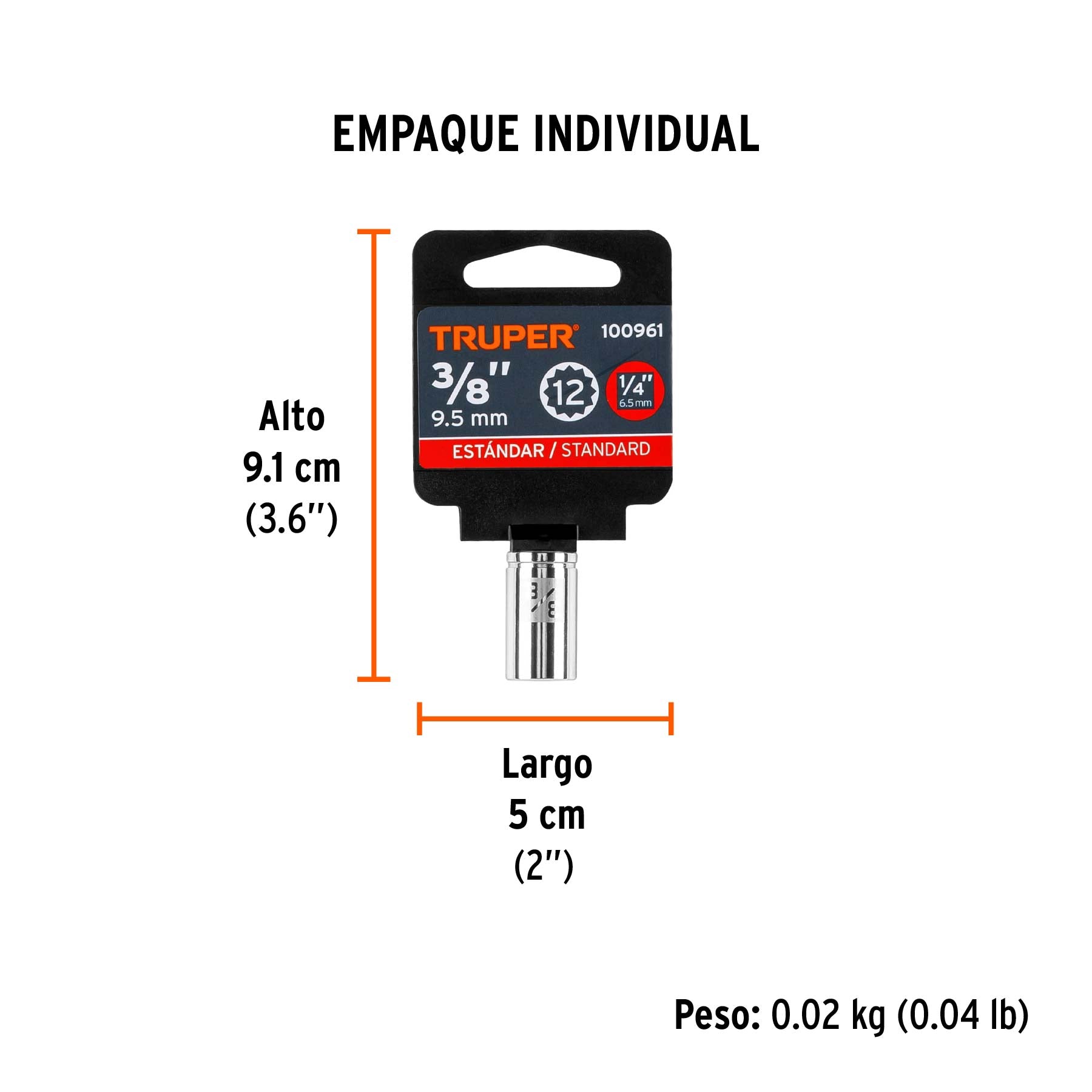 Dado de 3/8', 12 puntas, cuadro 1/4', Truper