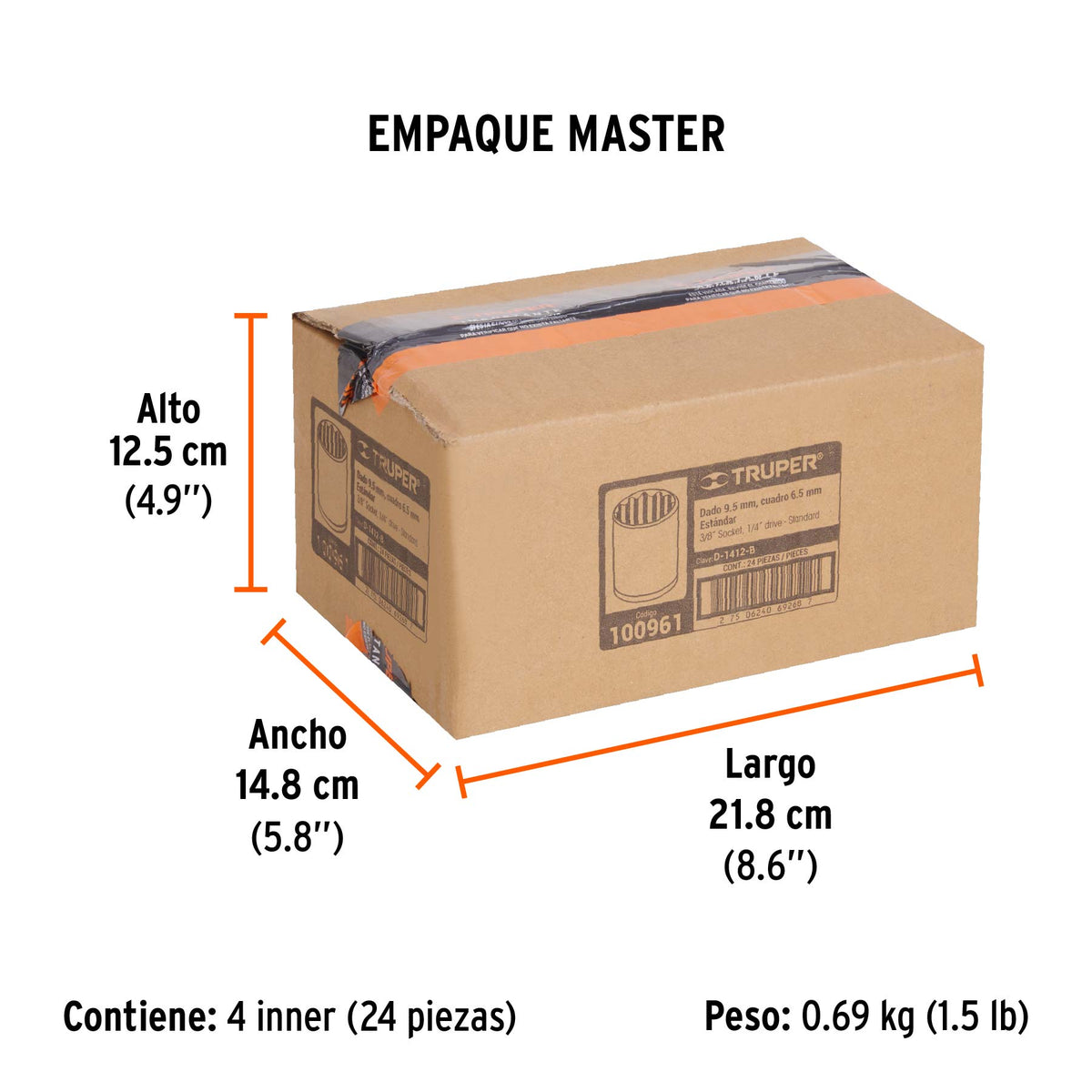 Dado de 3/8', 12 puntas, cuadro 1/4', Truper