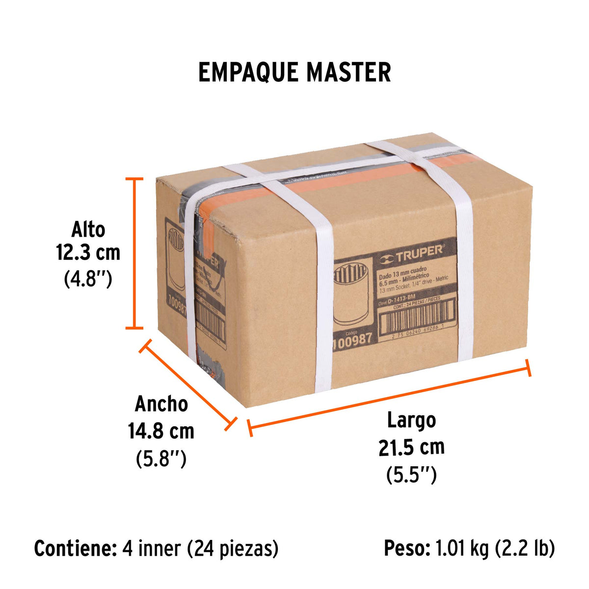 Dado de 13 mm, 12 puntas, cuadro 1/4', Truper