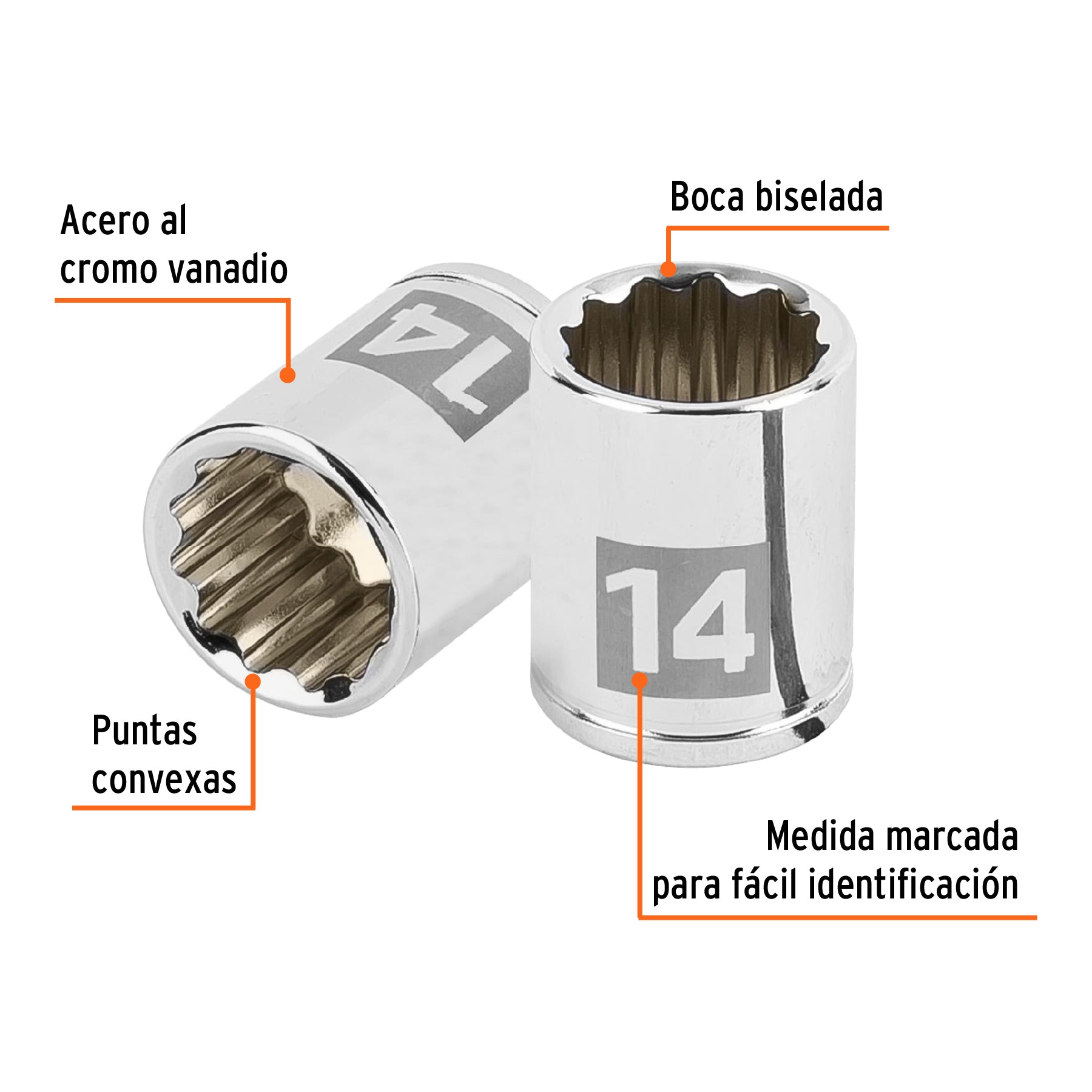 Dado de 14 mm, 12 puntas, cuadro 1/4', Truper