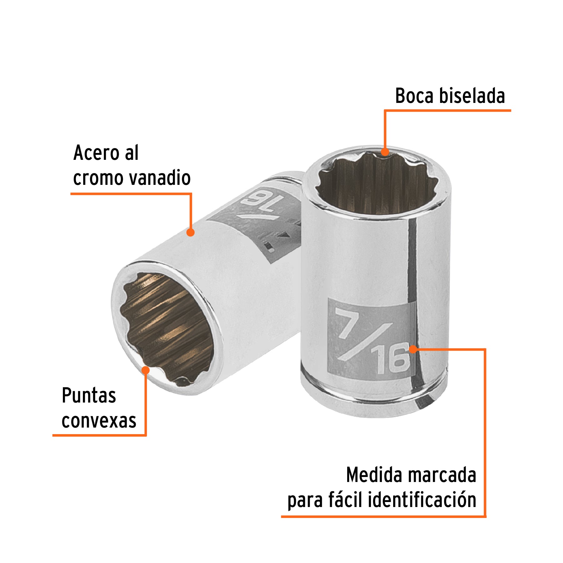 Dado de 7/16', 12 puntas, cuadro 1/4', Truper