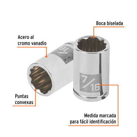 Dado de 7/16', 12 puntas, cuadro 1/4', Truper