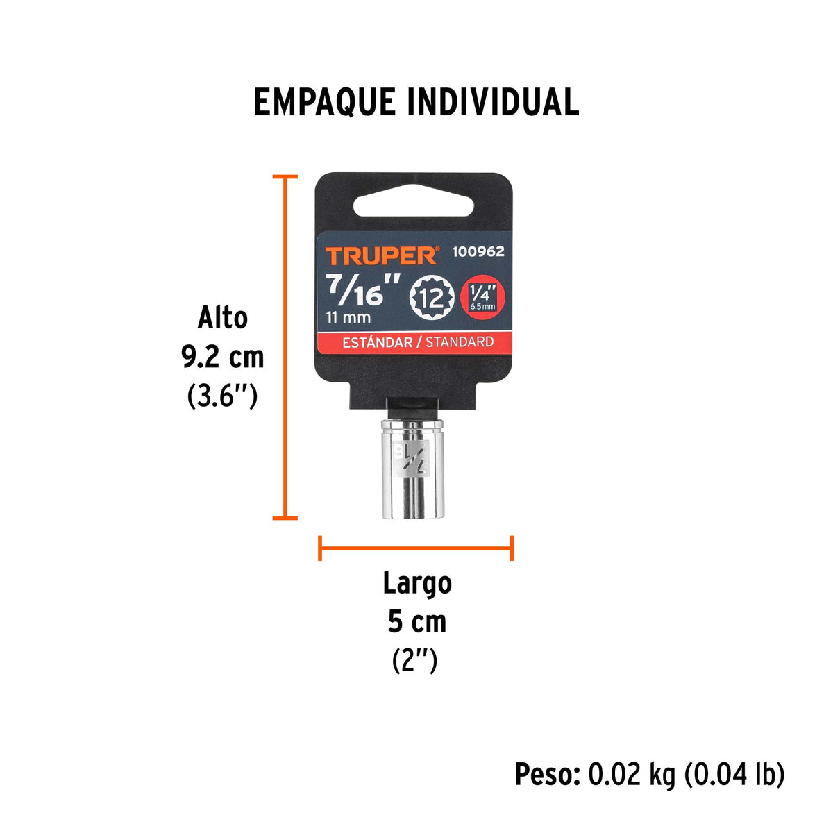 Dado de 7/16', 12 puntas, cuadro 1/4', Truper