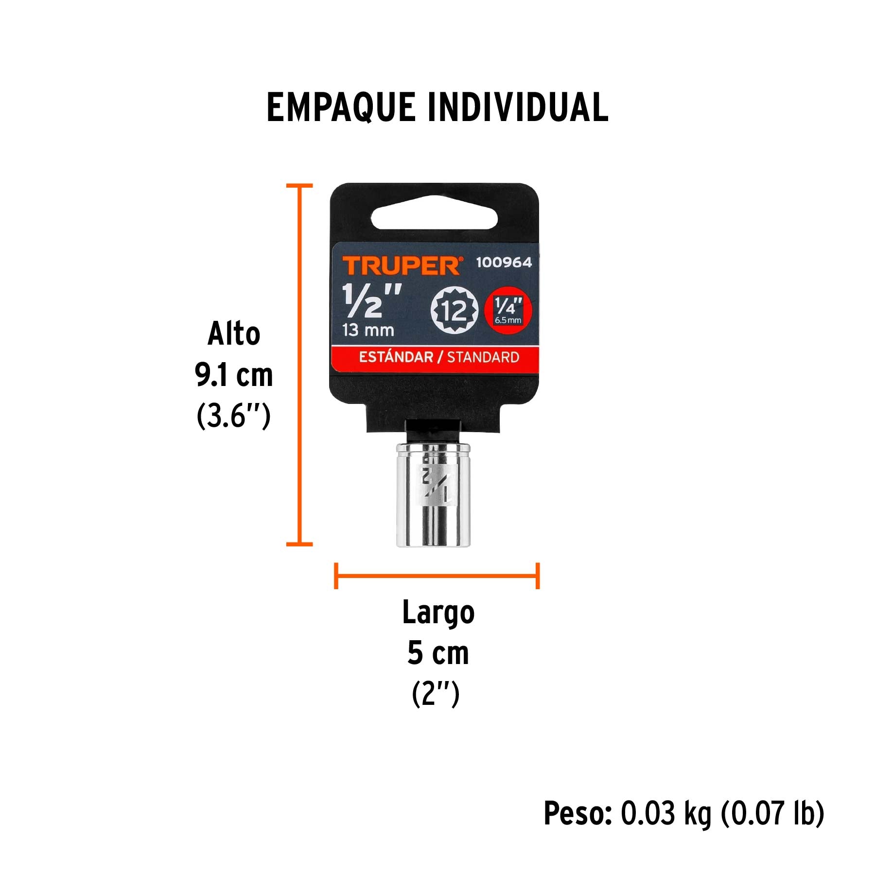 Dado de 1/2', 12 puntas, cuadro 1/4', Truper