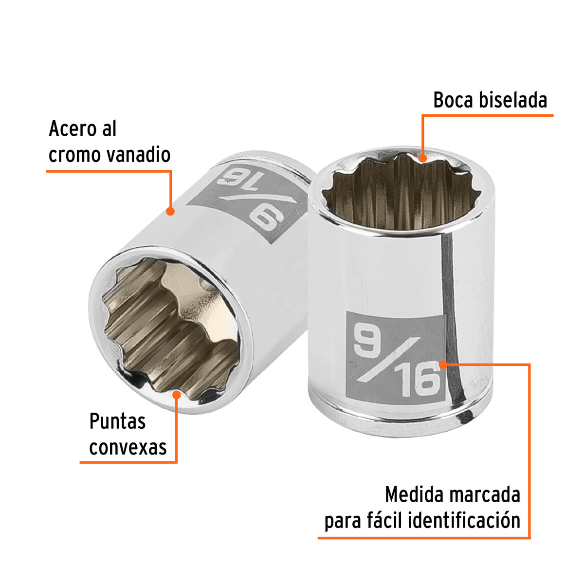 Dado de 9/16', 12 puntas, cuadro 1/4', Truper