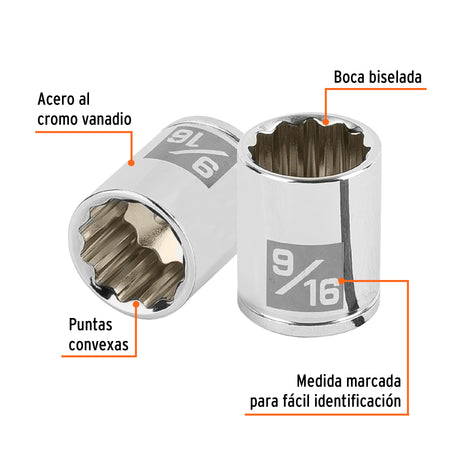 Dado de 9/16', 12 puntas, cuadro 1/4', Truper