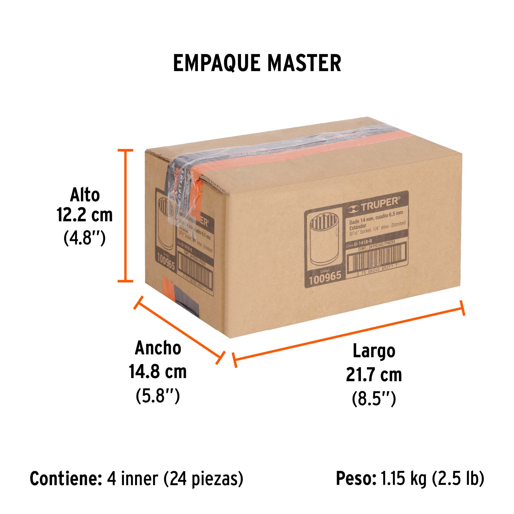 Dado de 9/16', 12 puntas, cuadro 1/4', Truper