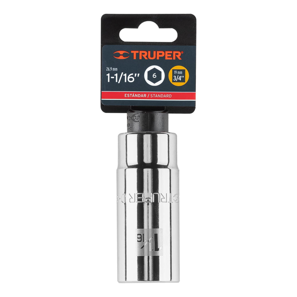 Dado largo de 1-1/16', 6 puntas, cuadro 3/4', Truper 1/16', 3/4'