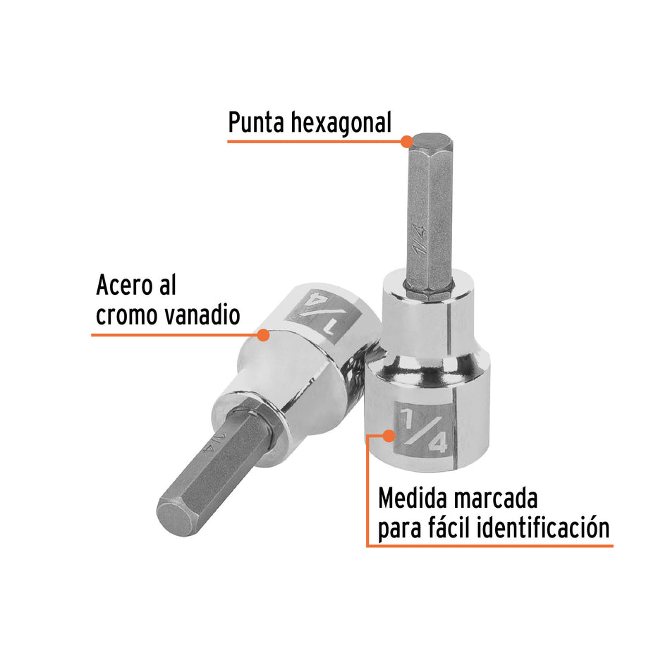 Dado punta hexagonal de 1/4', cuadro 3/8', Truper 1/4', 3/8'