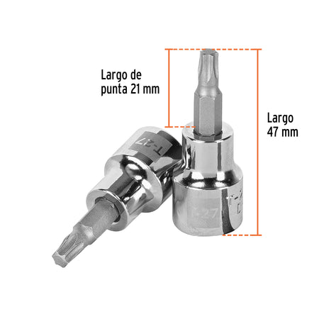 Dado punta torx T-27, cuadro 3/8', Truper