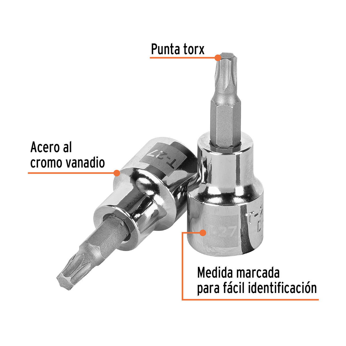 Dado punta torx T-27, cuadro 3/8', Truper
