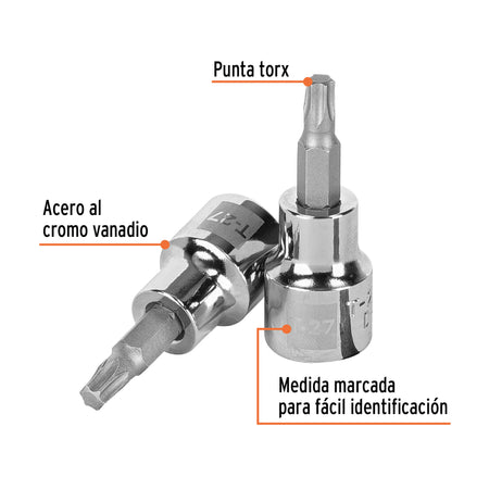 Dado punta torx T-27, cuadro 3/8', Truper