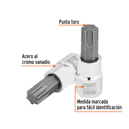 Dado punta torx T-55, cuadro 3/8', Truper