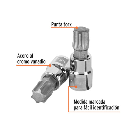 Dado punta torx T-60, cuadro 3/8', Truper