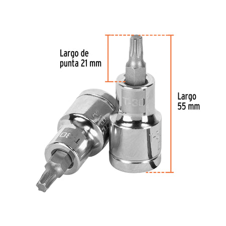 Dado punta torx T-30, cuadro 1/2', Truper