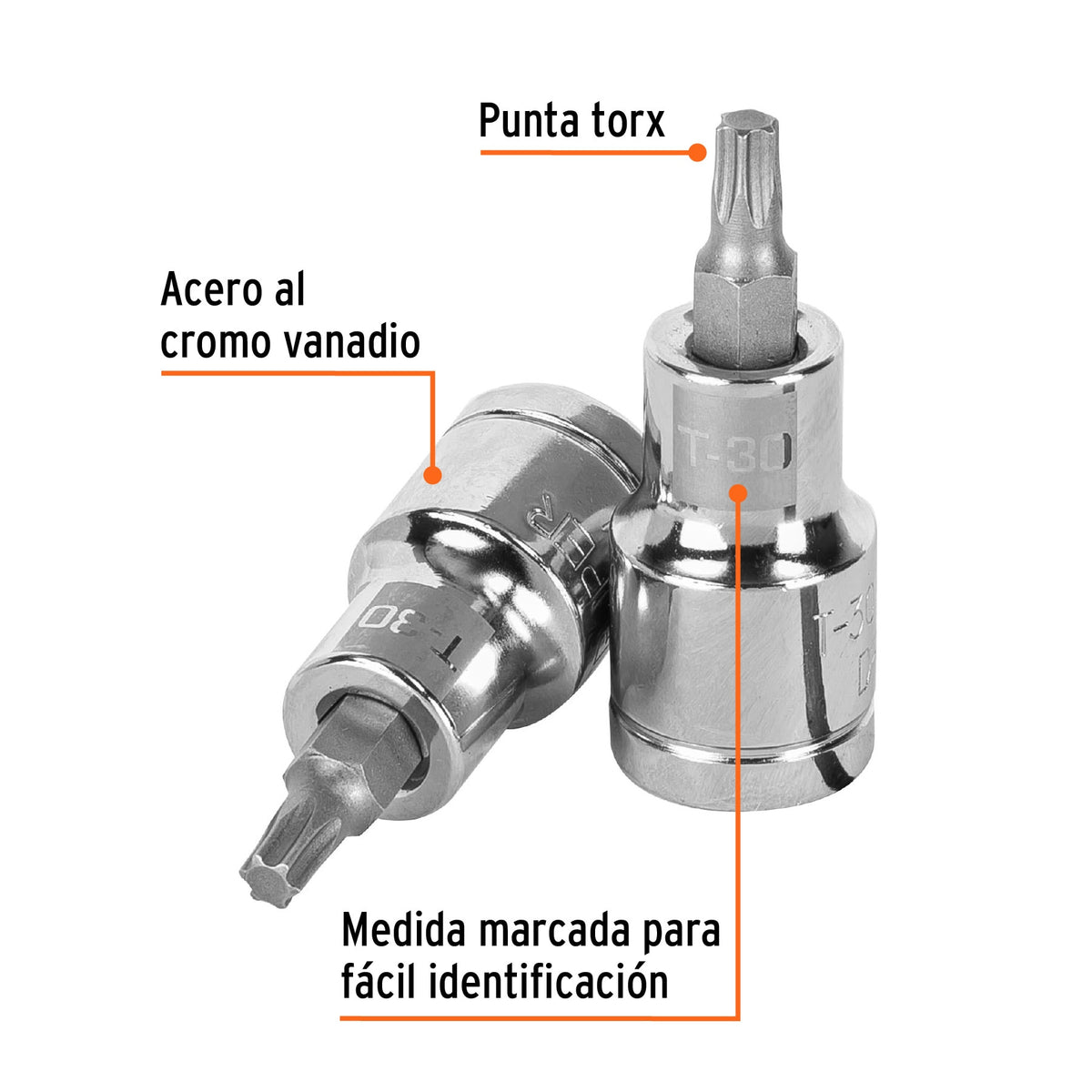 Dado punta torx T-30, cuadro 1/2', Truper