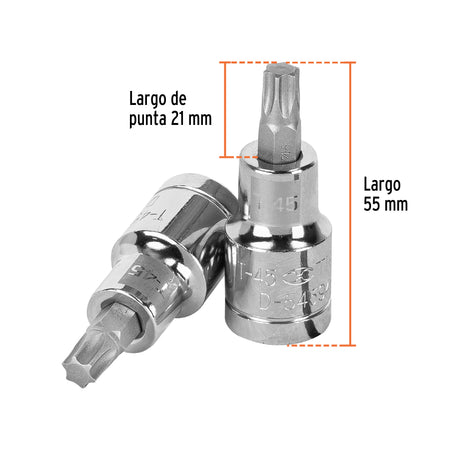 Dado punta torx T-45, cuadro 1/2', Truper