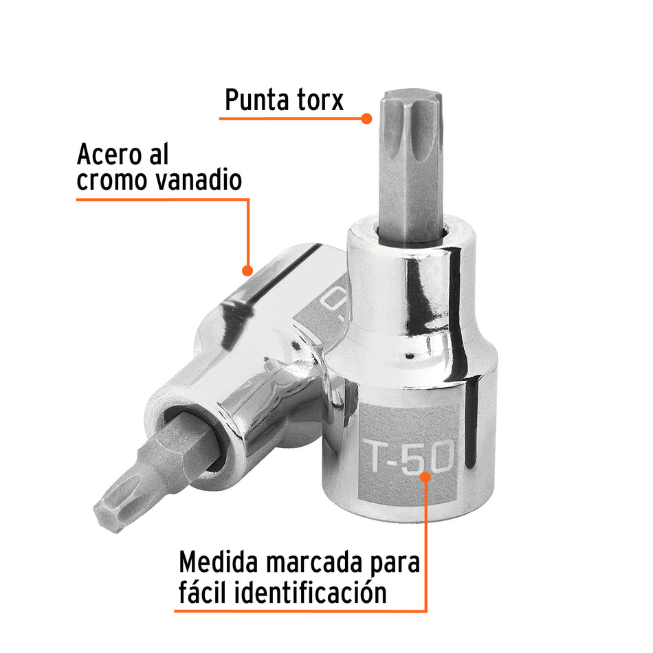 Dado punta torx T-50, cuadro 1/2', Truper