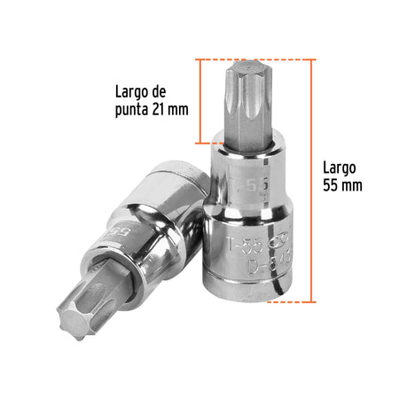 Dado punta torx T-55, cuadro 1/2', Truper