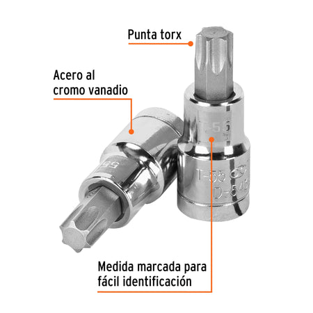 Dado punta torx T-55, cuadro 1/2', Truper