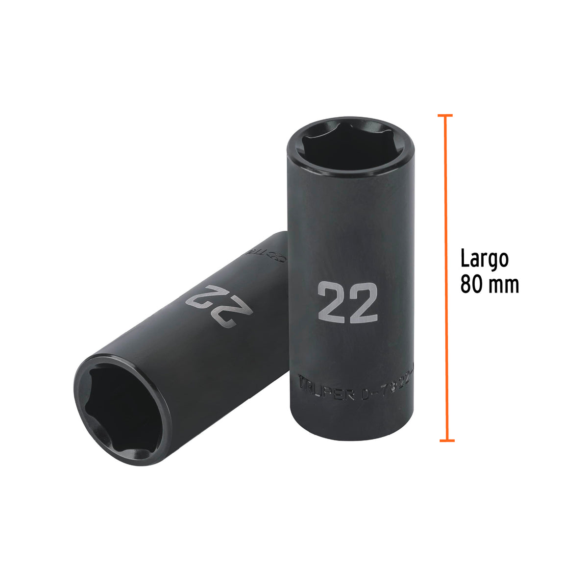 Dado largo impacto de 22 mm, 6 puntas, cuadro 1/2', Truper