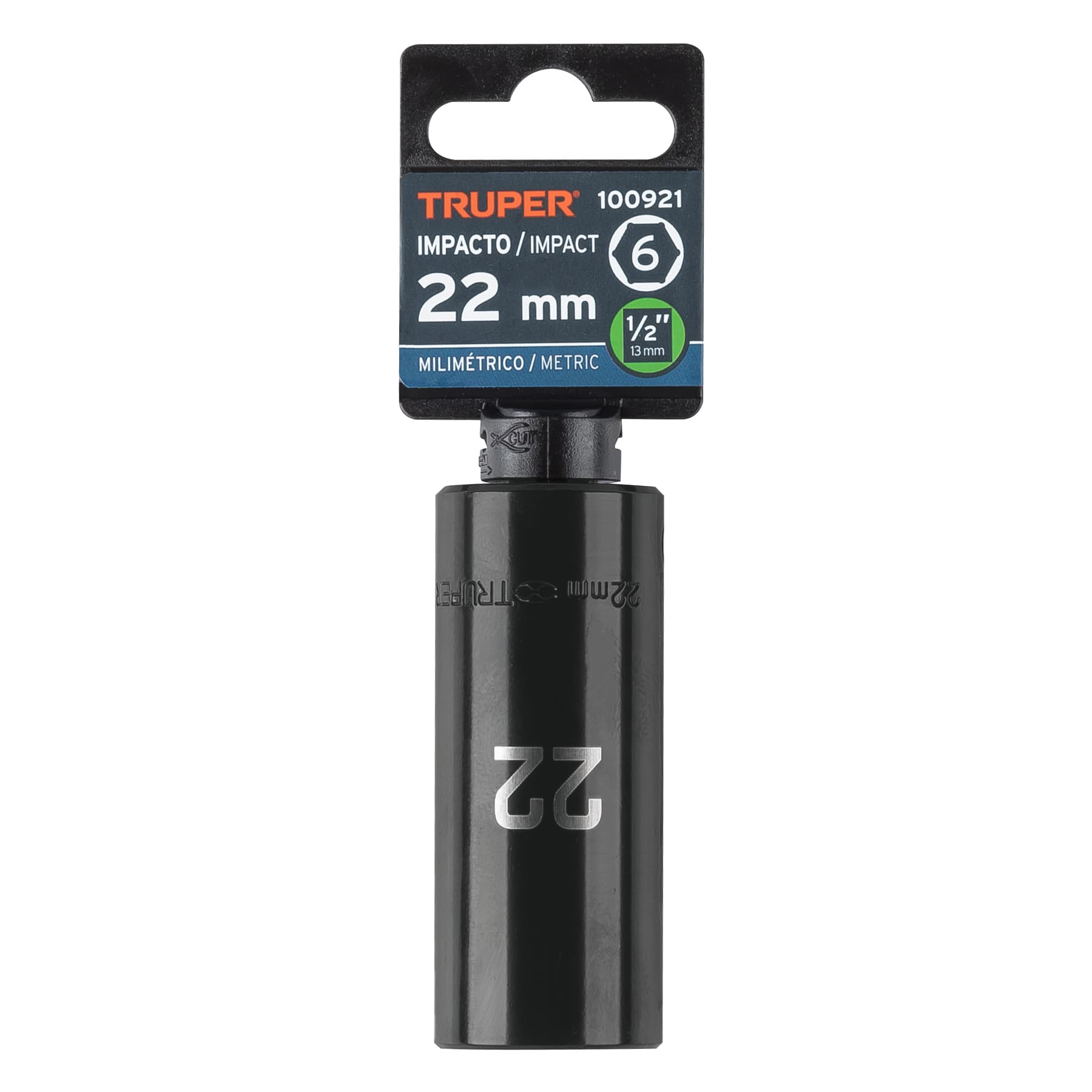 Dado largo impacto de 22 mm, 6 puntas, cuadro 1/2', Truper