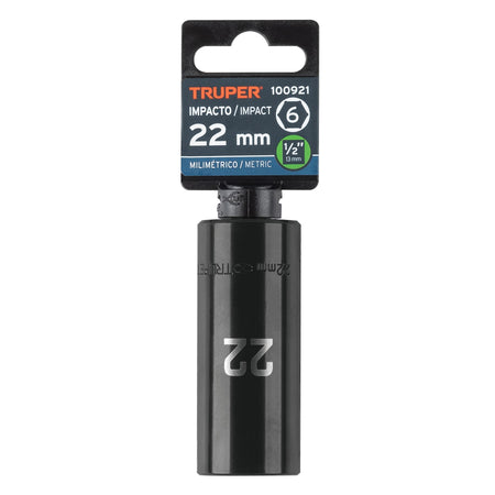 Dado largo impacto de 22 mm, 6 puntas, cuadro 1/2', Truper