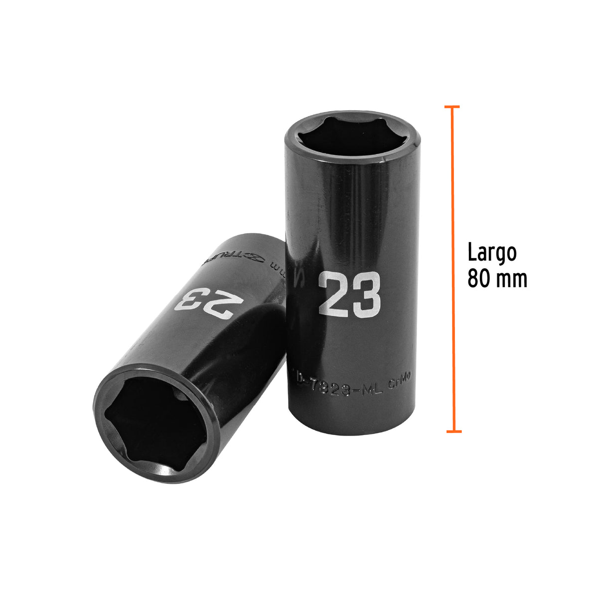 Dado largo impacto de 23 mm, 6 puntas, cuadro 1/2', Truper