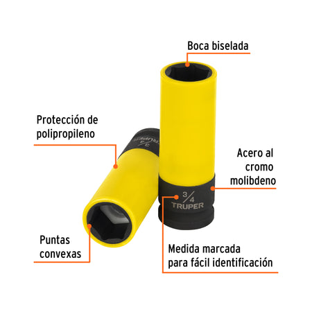 Dado largo impacto prot. plást. 3/4', 6 puntas, cuadro 1/2'